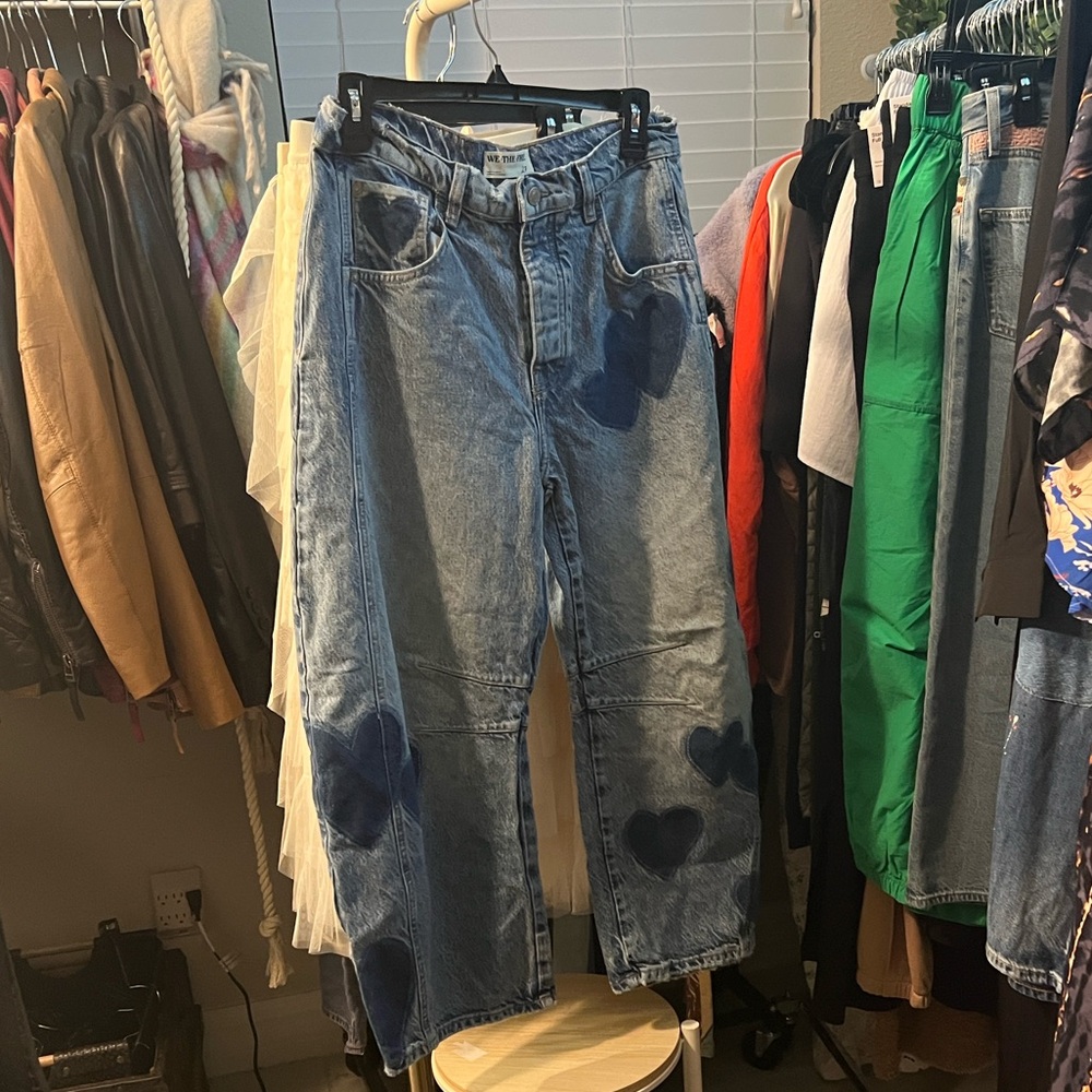 We The Free Light Blue Wide Leg Jeans with Dark Blue Patch - Picture 2 of 12